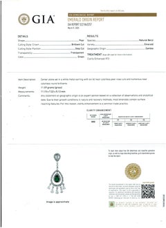 GIA Certified 6.5Ct Zambian Pear Emerald Diamond Hanging/Drop Earrings 18KW Gold