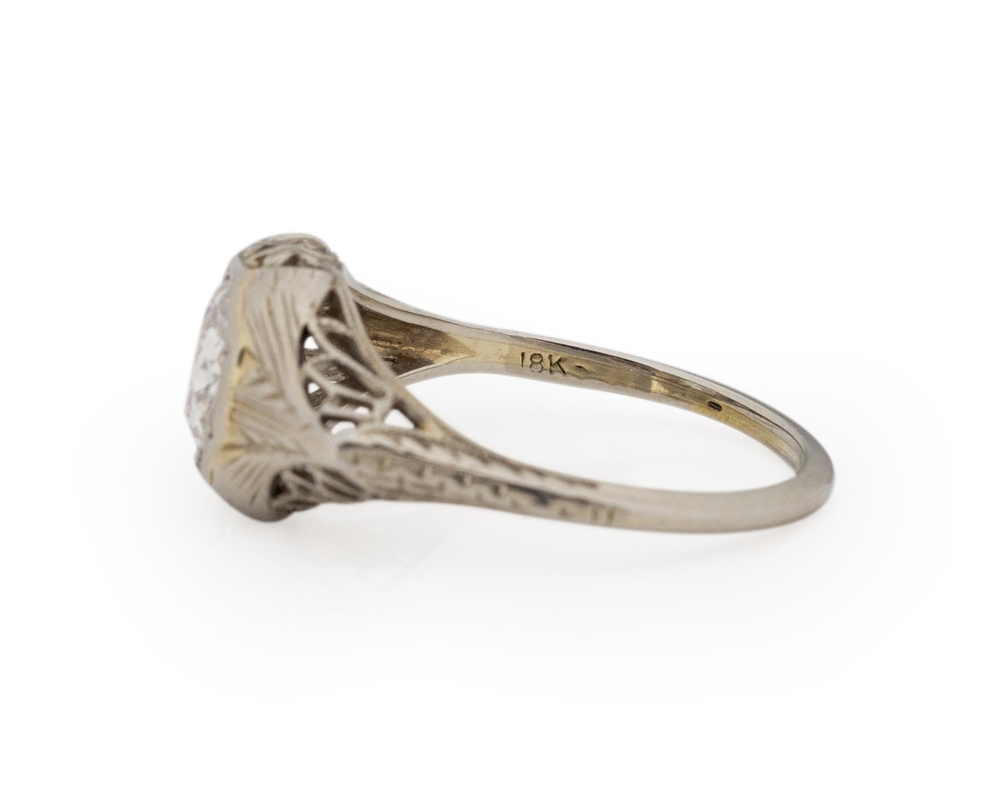 GIA zertifizierter 0,66 Karat Art Deco Diamant 18 Karat Weißgold Verlobungsring (Alteuropäischer Schliff) im Angebot