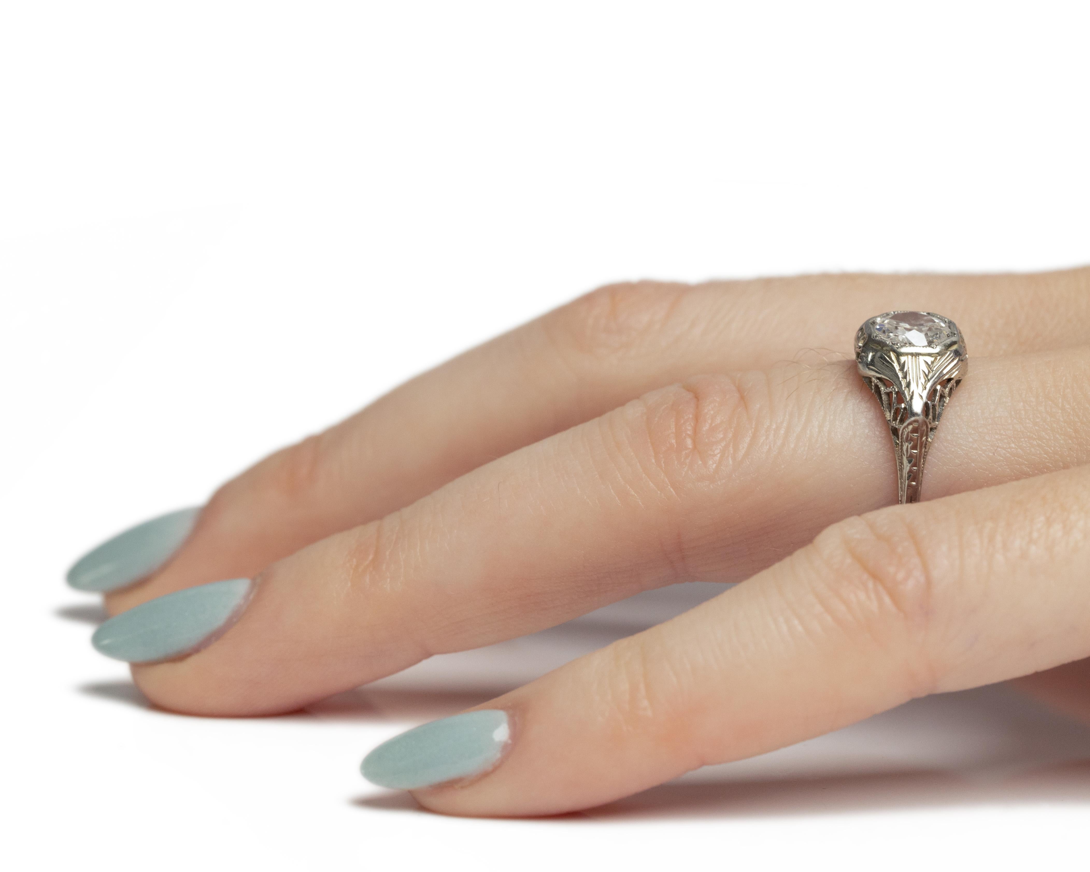GIA Certified .66 Carat Art Deco Diamond 18 Karat White Gold Engagement Ring In Good Condition For Sale In Atlanta, GA