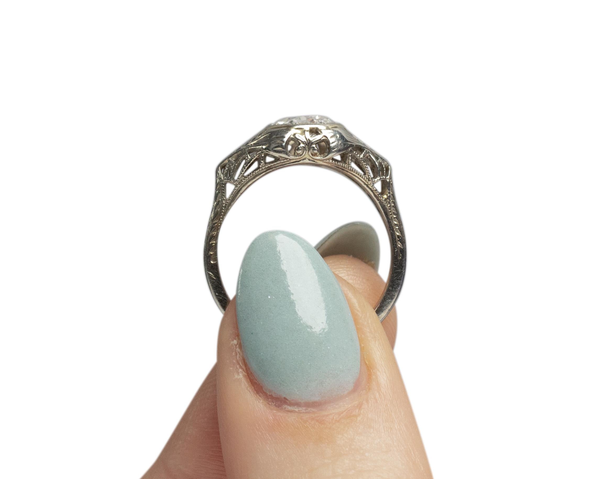 Women's GIA Certified .66 Carat Art Deco Diamond 18 Karat White Gold Engagement Ring For Sale