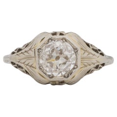 GIA Certified .66 Carat Art Deco Diamond 18 Karat White Gold Engagement Ring