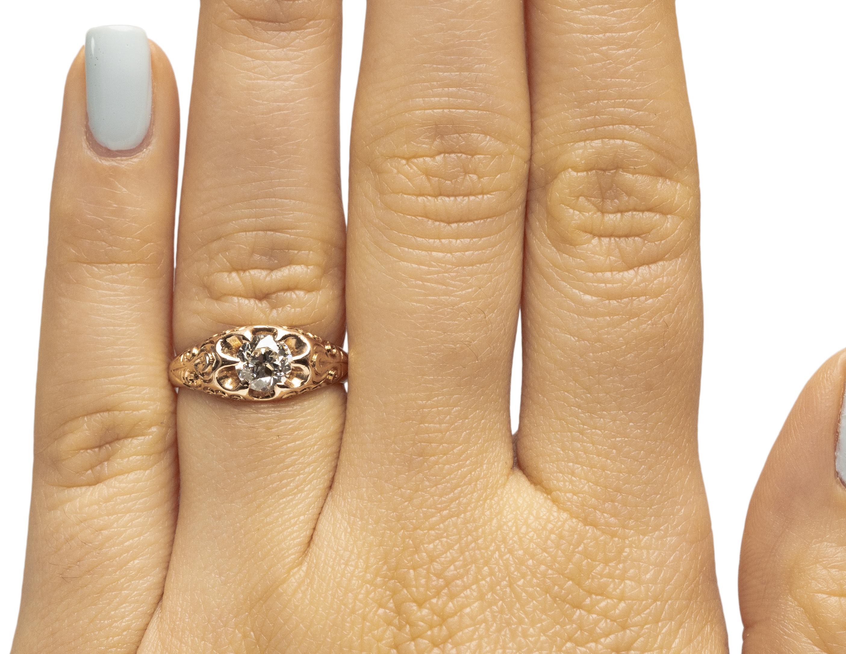 GIA Certified .66 Carat Edwardian Diamond 14 Karat Yellow Gold Engagement Ring In Good Condition For Sale In Atlanta, GA