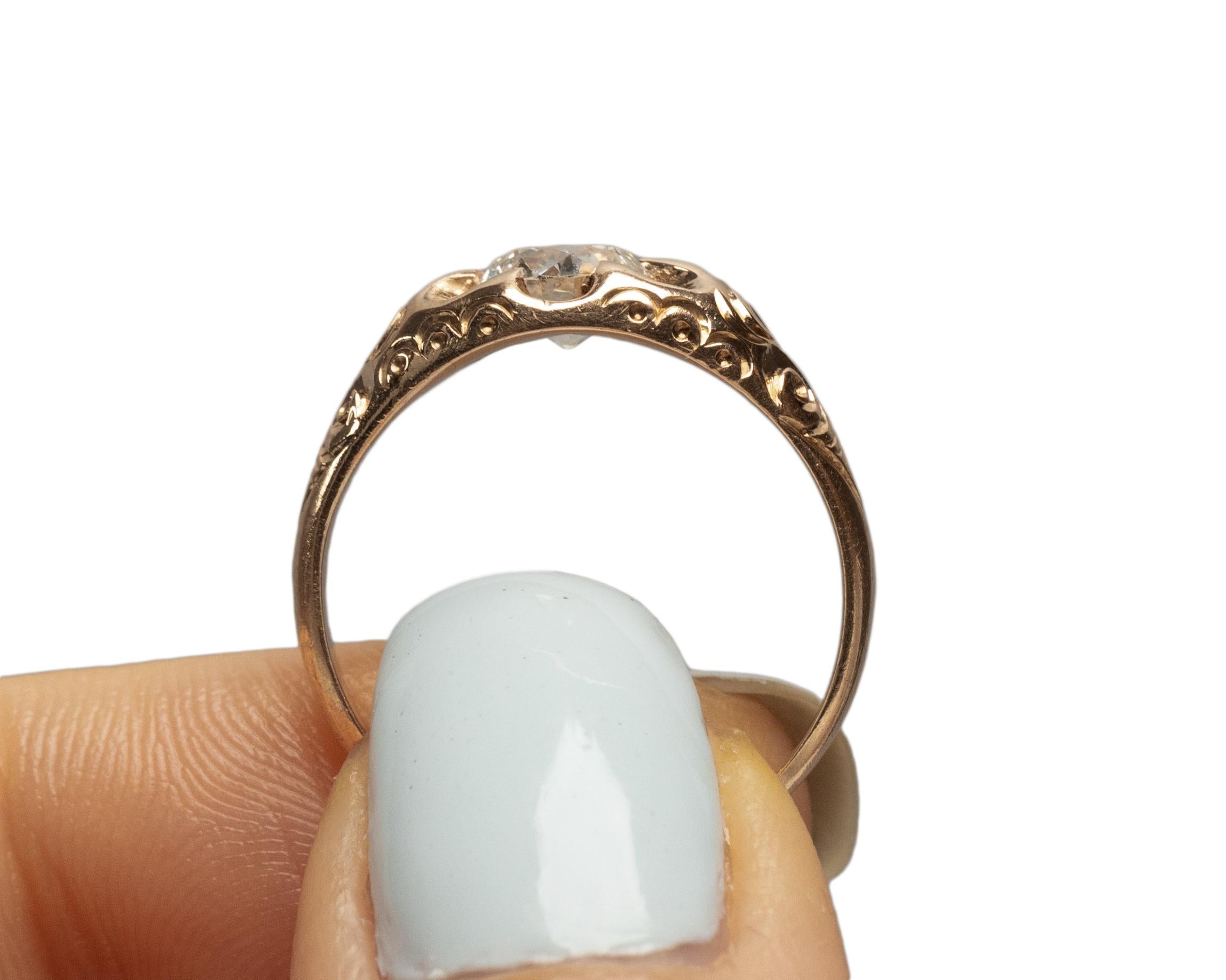 Bague de fiançailles en or jaune 14 carats avec diamant édouardien de 0,66 carat certifié par le GIA en vente 2