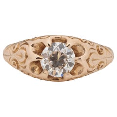 Antique GIA Certified .66 Carat Edwardian Diamond 14 Karat Yellow Gold Engagement Ring