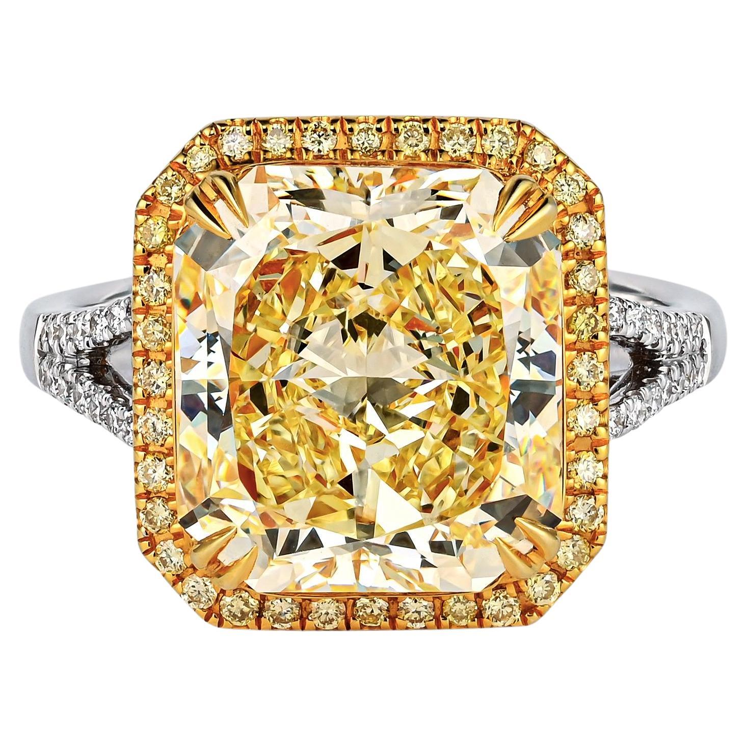 GIA Certified 6.6 Carat Fancy Yellow Diamond 18K Gold Split Shank Ring For Sale