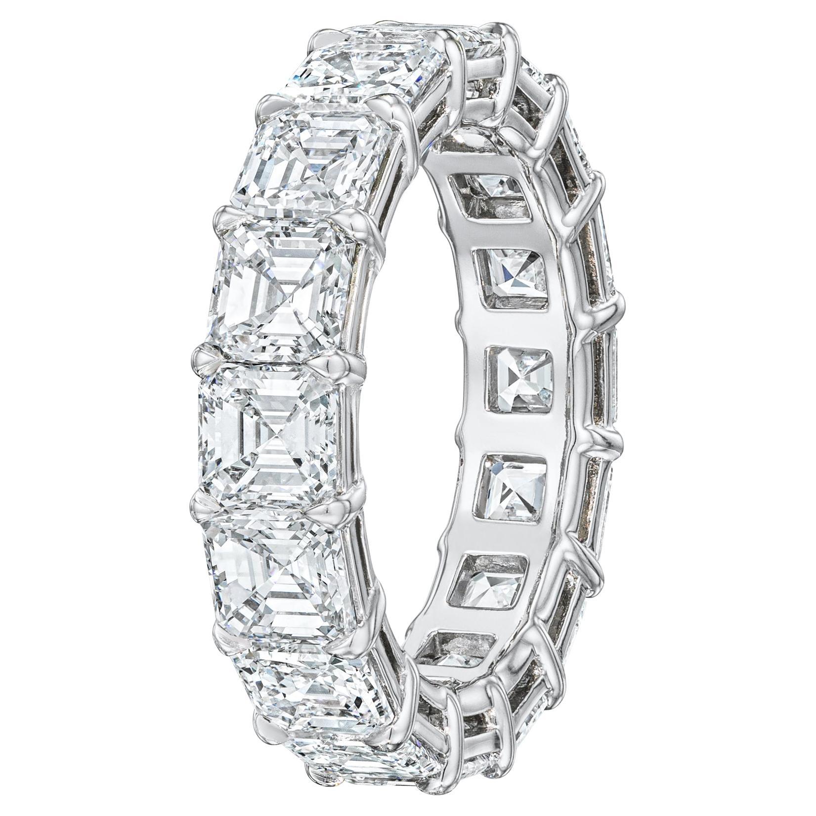 Alliance d'éternité en diamants taille Asscher de 6,61 carats certifiés par le GIA