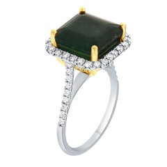 GIA Certified 6.61 Carat Asscher Green Emerald Halo 14k Two Tone Diamond Ring