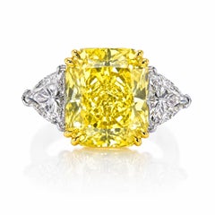 GIA Certified 6.61 Carat Fancy Yellow Internally Flawless Cushion Diamond Ring