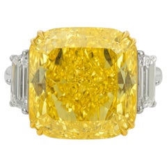 GIA Certified 6.61 Carat Fancy Yellow Internally Flawless Cushion Diamond Ring