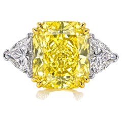 GIA Certified 6.61 Carat Fancy Yellow Internally Flawless Cushion Diamond Ring