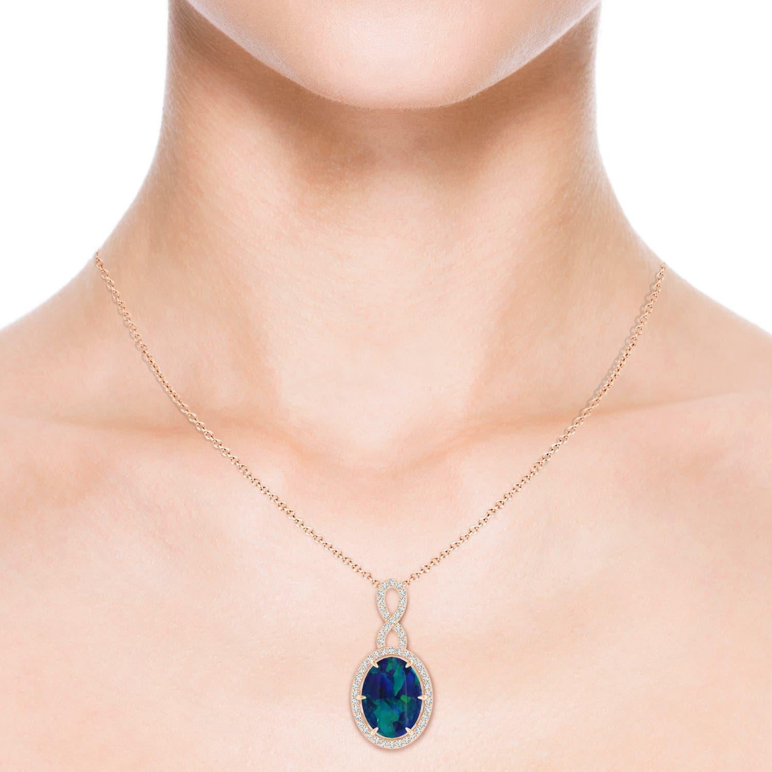 Oval Cut GIA Certified 6.62 ct Black Opal Pendant with Infinity Bale in 14K Rose Gold