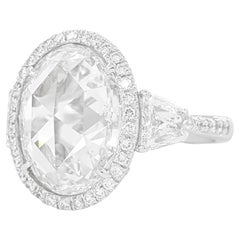 GIA Certified 6.64 Carat Oval Rose Cut Diamond Engagement White Gold Ring