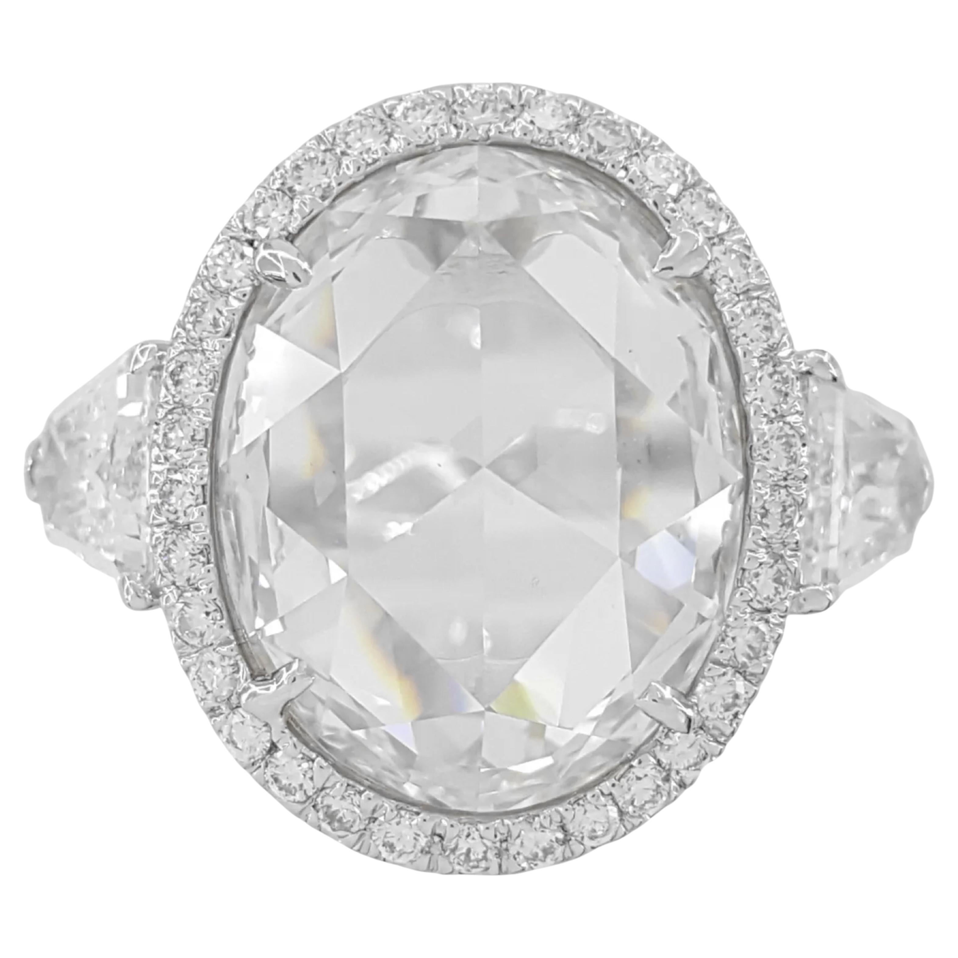 GIA Certified 6.64 Carat Oval Rose Cut Diamond Engagement White Gold Ring
