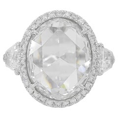 Bague de fiançailles en or blanc certifiée GIA avec diamant ovale taille rose de 6,64 carats