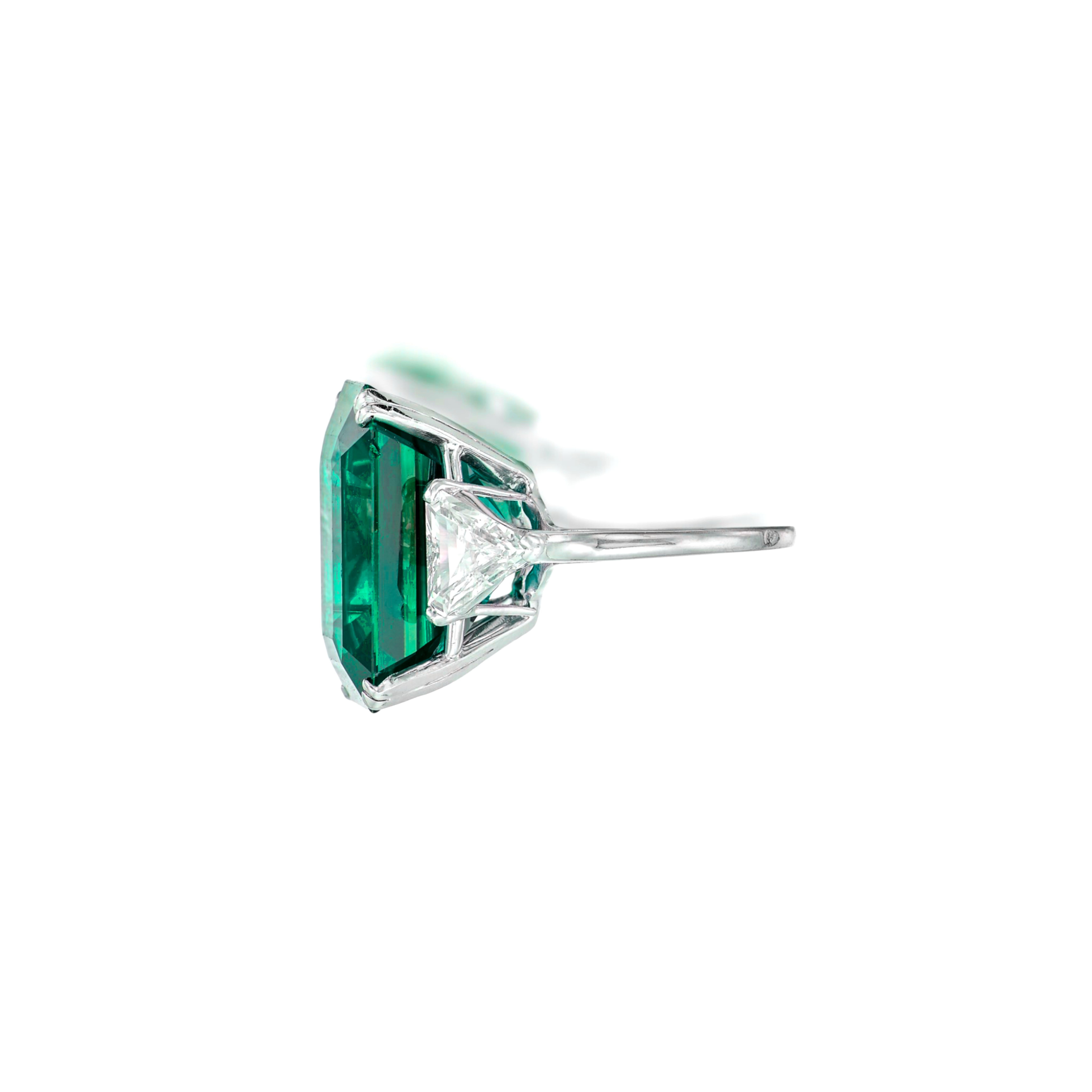 Contemporary GIA Certified 6.68 Carat Minor Oil Green Emerald Diamond Ring For Sale