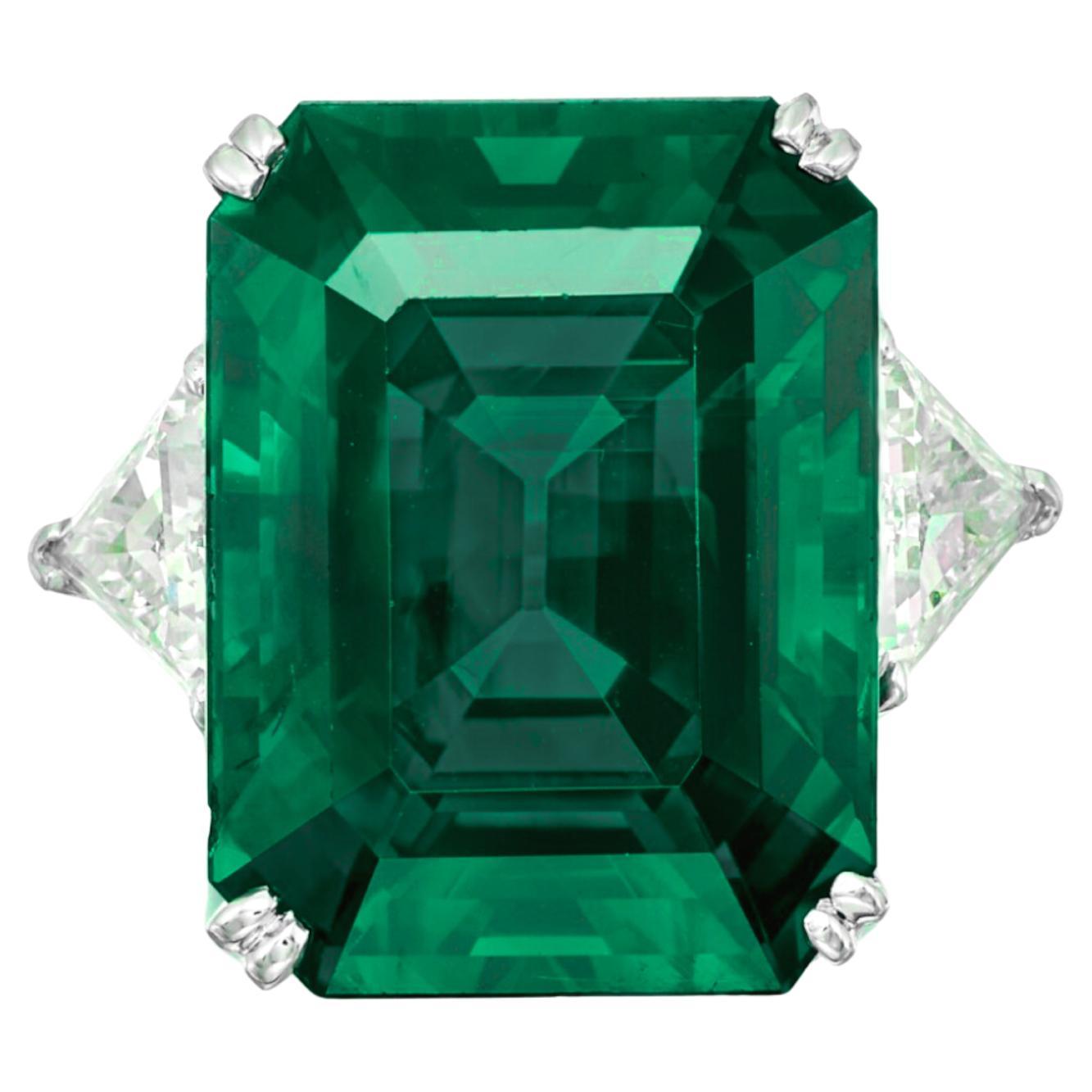 GIA Certified 6.68 Carat Minor Oil Green Emerald Diamond Ring For Sale