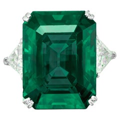 GIA Certified 6.68 Carat Minor Oil Green Emerald Diamond Ring