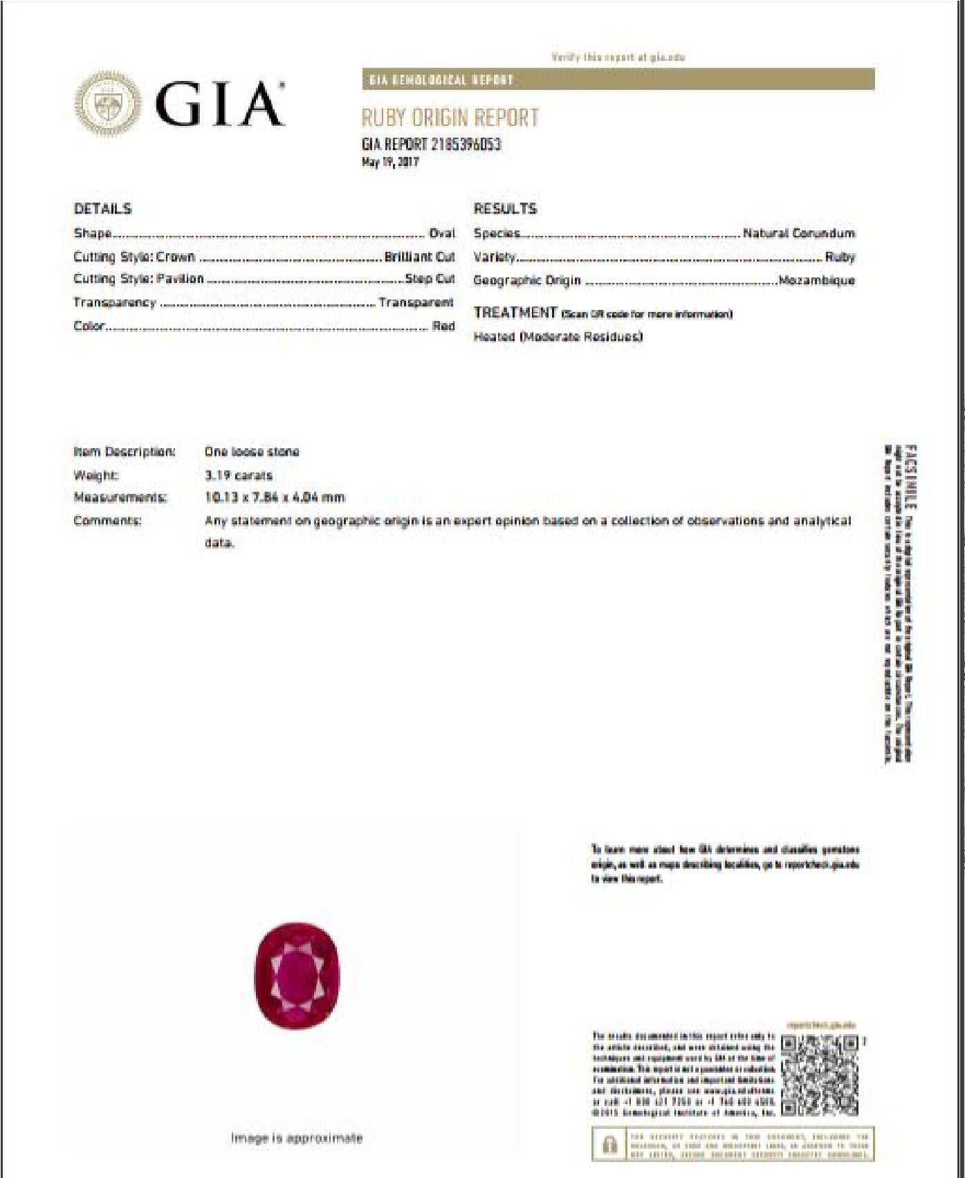 18K White Gold GIA Certified Ruby and Diamond earrings, with vivid red rubies and white diamonds. 
6.68 Carats of Mozambique Certified (certificates attached). Set with two GIA Certified cushion cut diamonds 0.52 Carats D color VS2 and 0.55 D VS2,