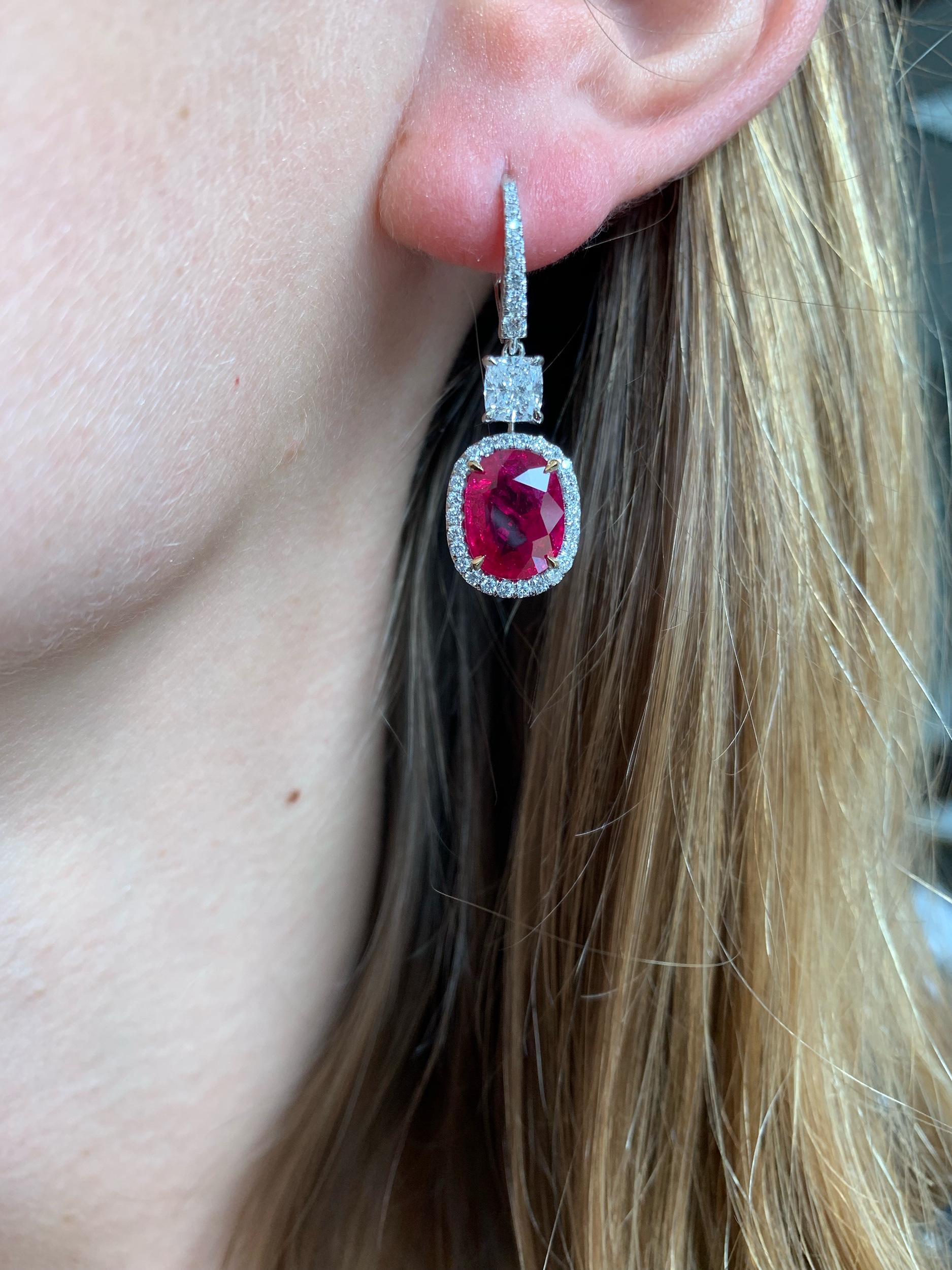 GIA Certified 6.68 Carat Ruby Diamond Earrings In New Condition For Sale In New York, NY
