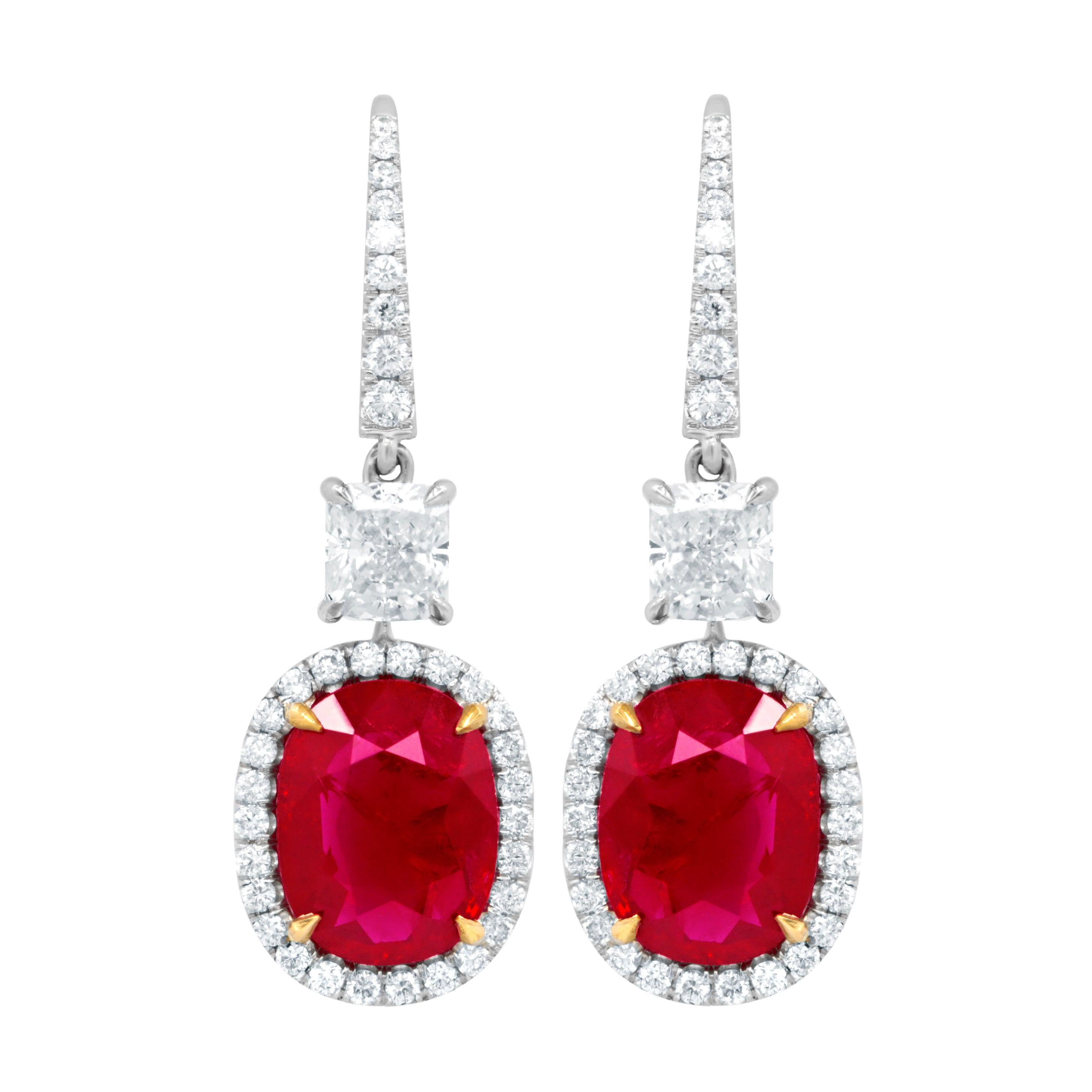 GIA Certified 6.68 Carat Ruby Diamond Earrings