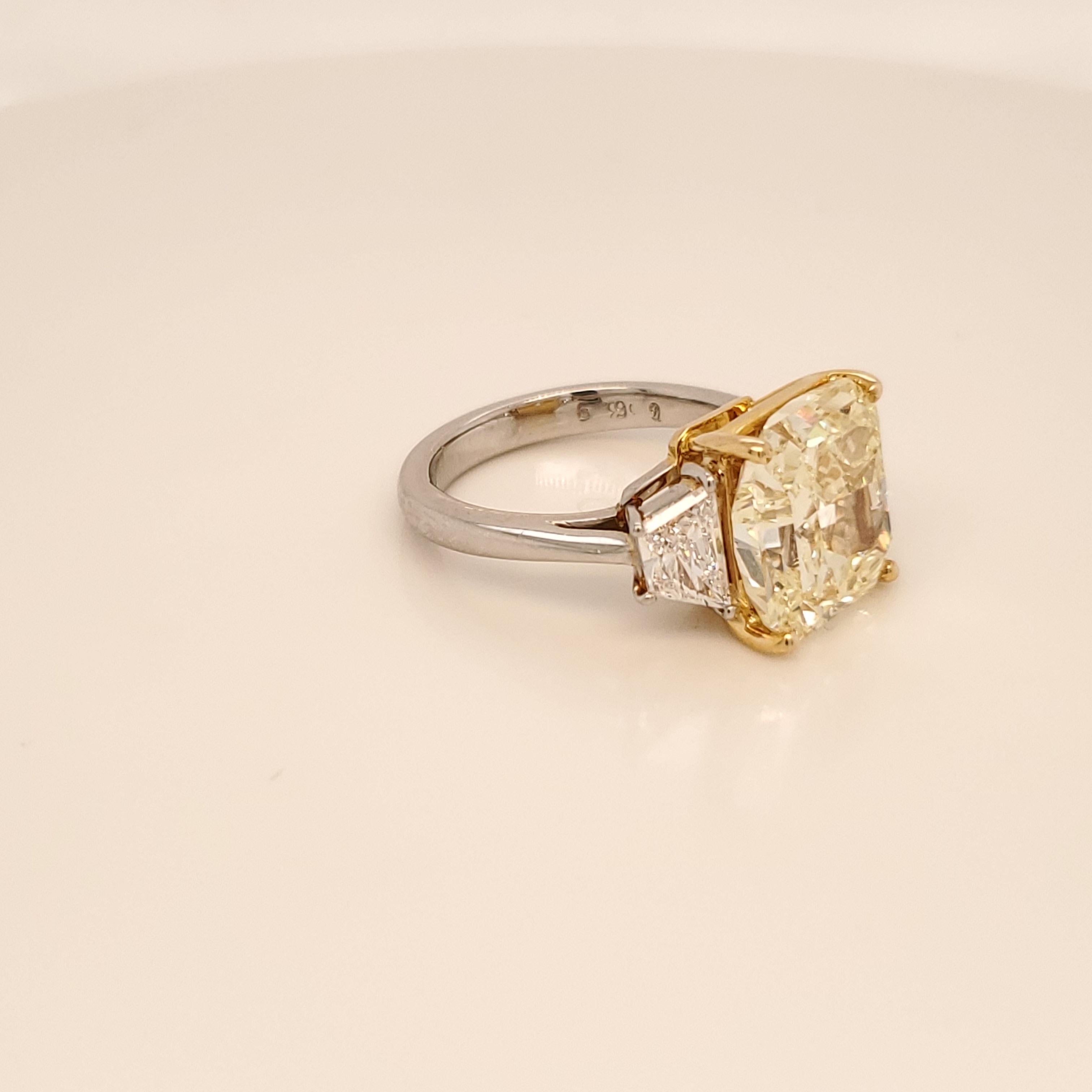 Modern GIA Certified 6.69 Carat Internally Flawless Fancy Yellow Three-Stone Ring