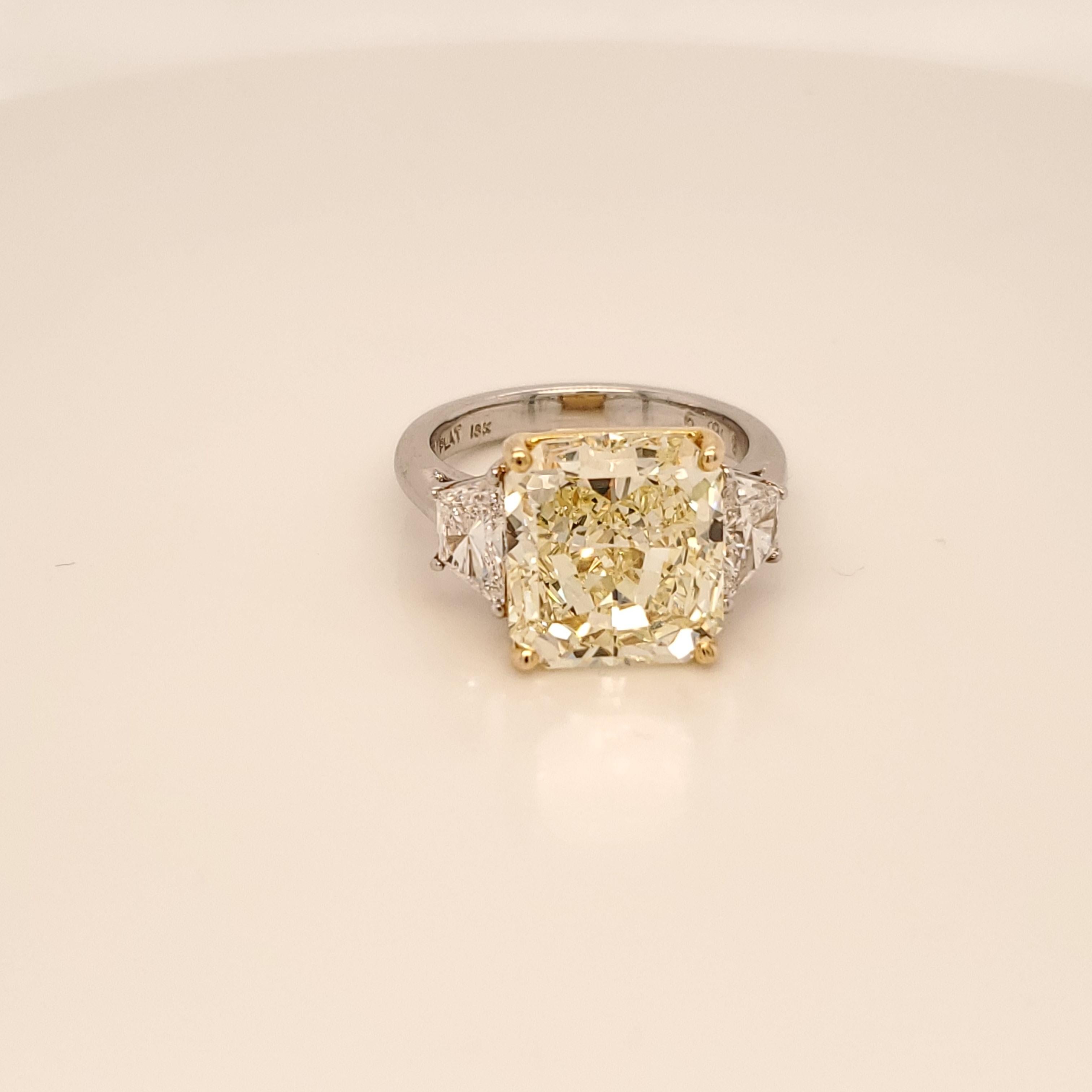 Women's GIA Certified 6.69 Carat Internally Flawless Fancy Yellow Three-Stone Ring
