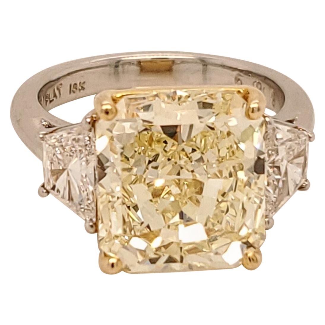 GIA Certified 6.69 Carat Internally Flawless Fancy Yellow Three-Stone Ring