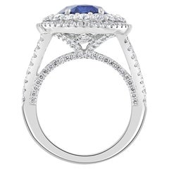 Certified 4.69 Carat NO HEAT Blue Sapphire Cut Diamond Ring
