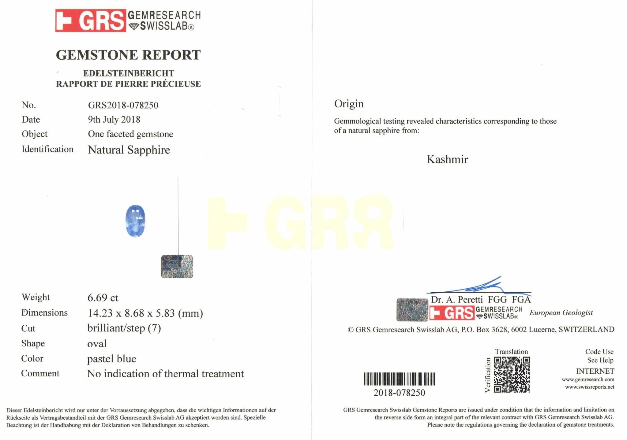 GIA-zertifizierter 6.69 Karat NO HEAT Kaschmirblauer Diamantring mit Saphirschliff  (Ovalschliff) im Angebot
