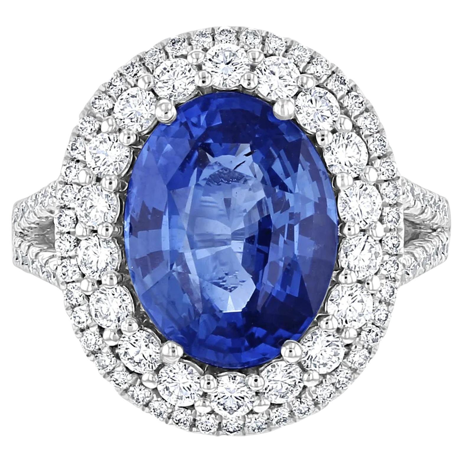 GIA Certified 6.69 Carat NO HEAT Kashmir Blue Sapphire Cut Diamond Ring  For Sale