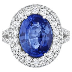 GIA Certified 6.69 Carat NO HEAT Kashmir Blue Sapphire Cut Diamond Ring 