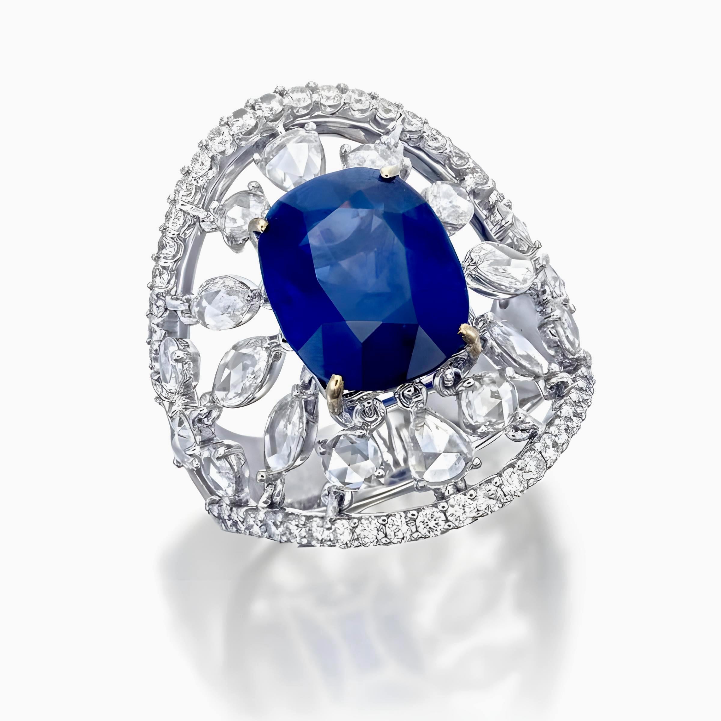 Round Cut GIA Certified 6.69 Carat Sri Lanka Heated Blue Sapphire Ring in 18 Karat Gold For Sale