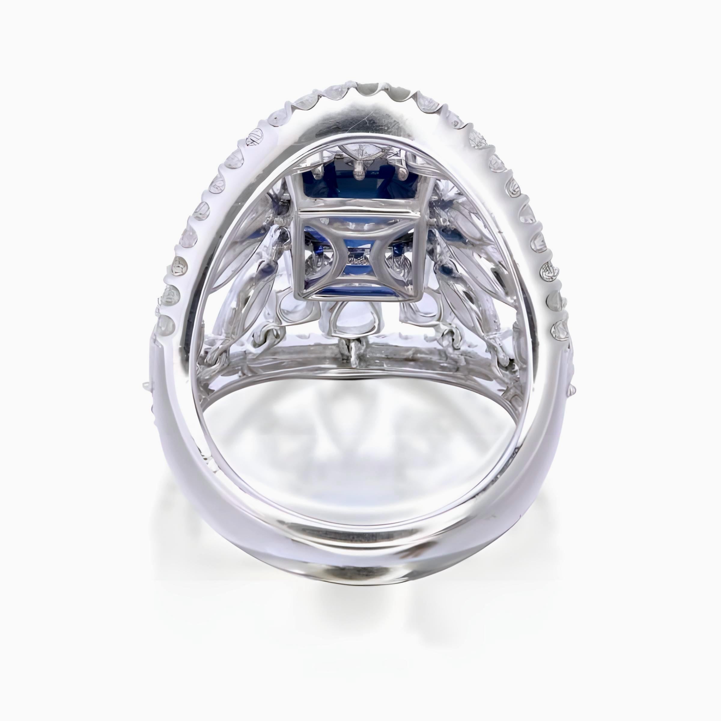 GIA Certified 6.69 Carat Sri Lanka Heated Blue Sapphire Ring in 18 Karat Gold In New Condition For Sale In Bangkok, TH