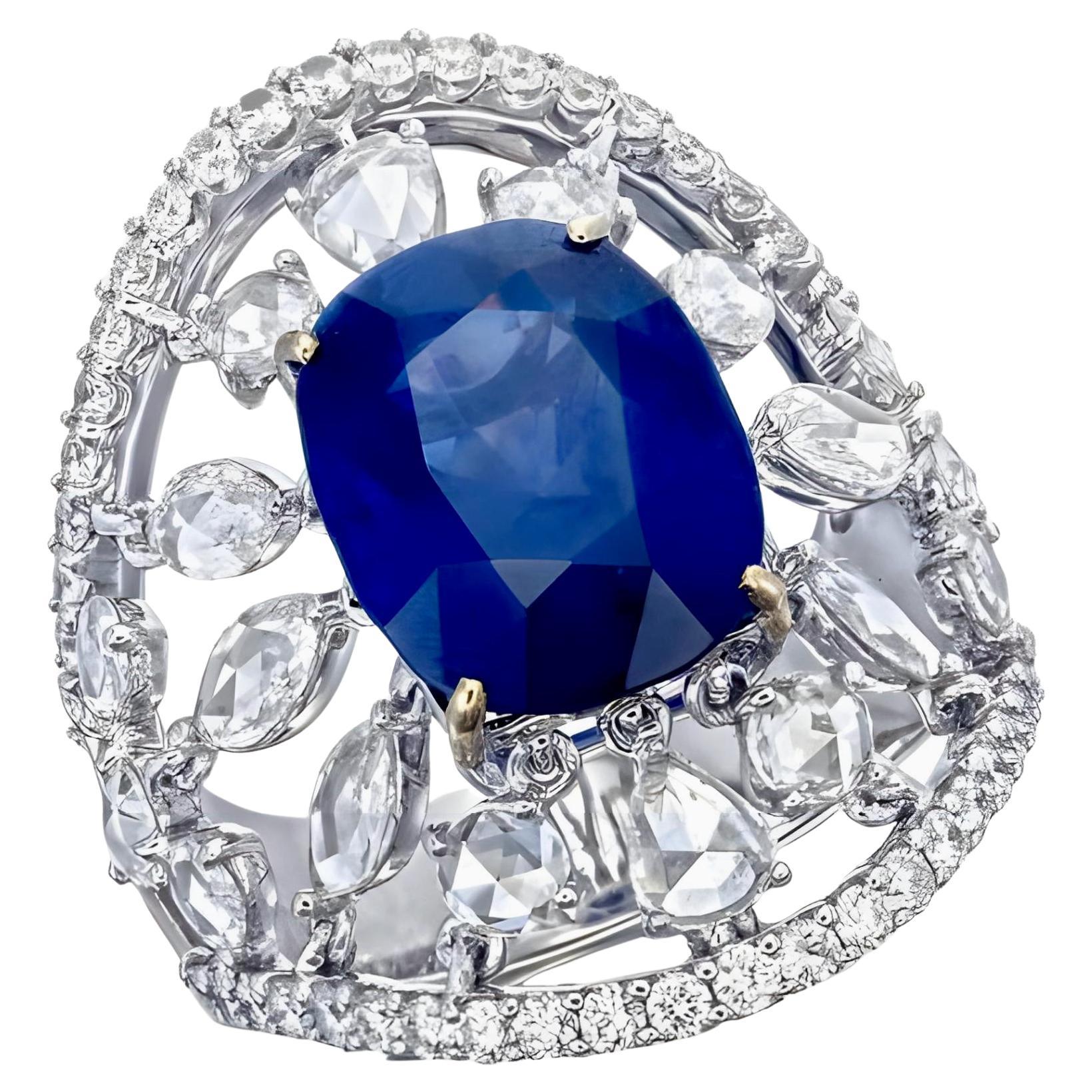 Anillo de zafiro azul calentado de Sri Lanka de 6,69 quilates certificado por el GIA en oro de 18 quilates