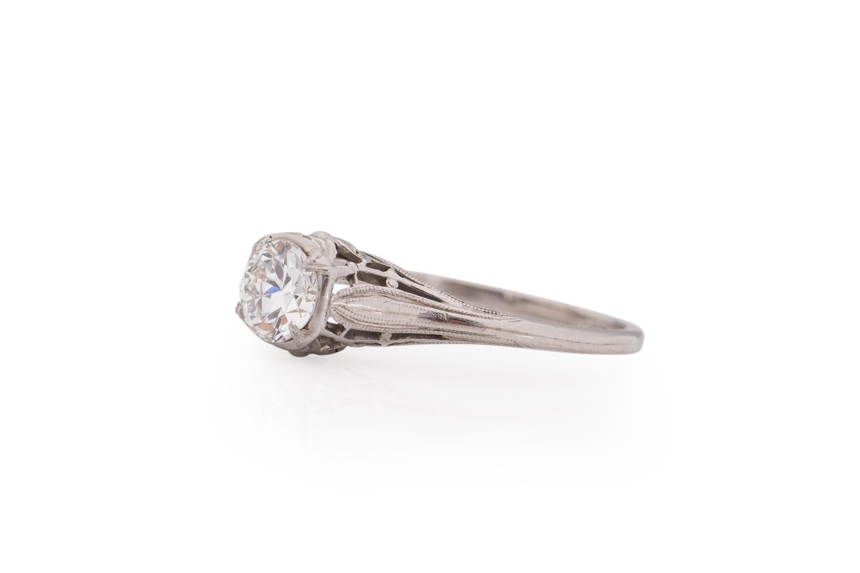 Old European Cut GIA Certified .67 Carat Art Deco Diamond Platinum Engagement Ring For Sale