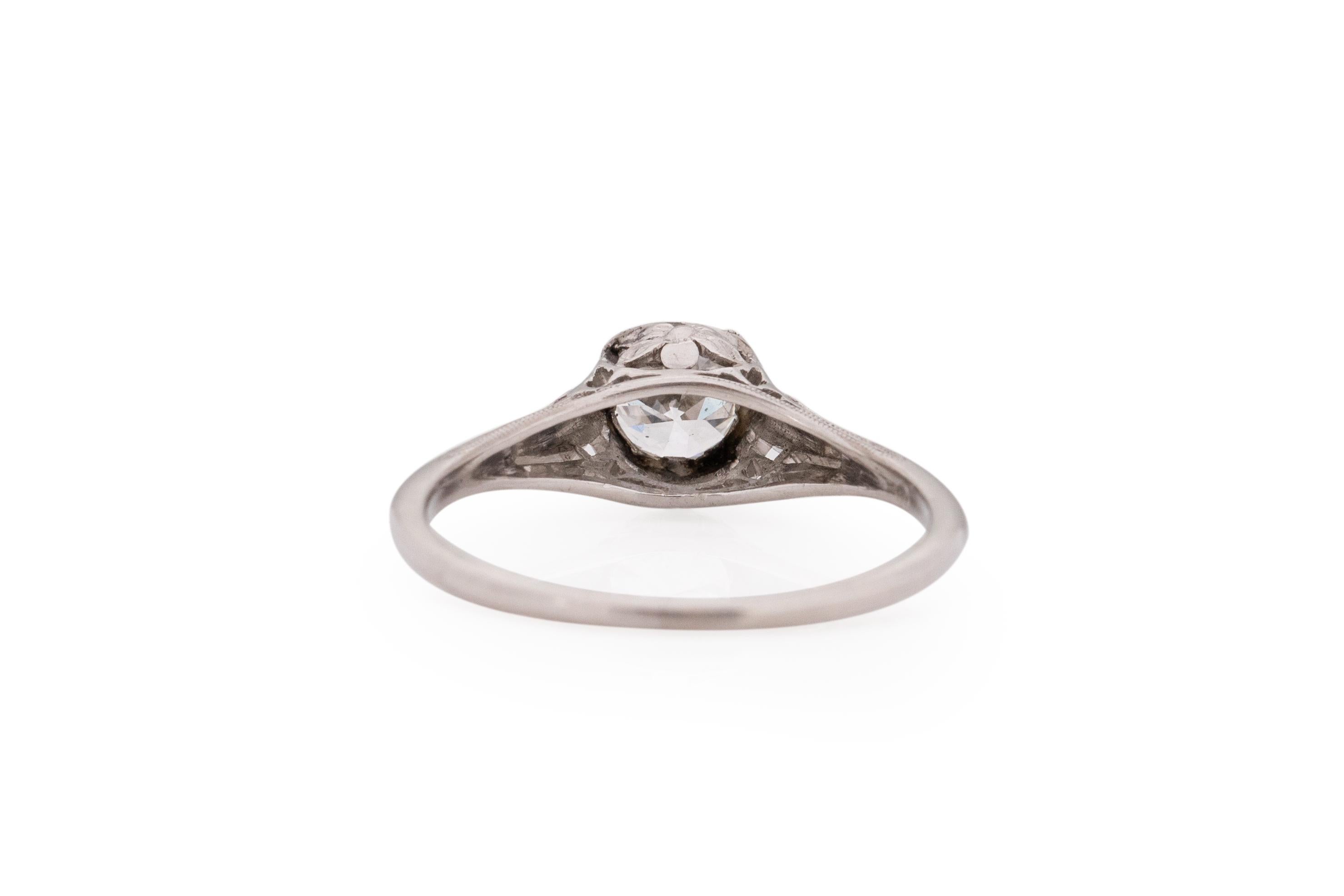 GIA Certified .67 Carat Art Deco Diamond Platinum Engagement Ring In Good Condition For Sale In Atlanta, GA