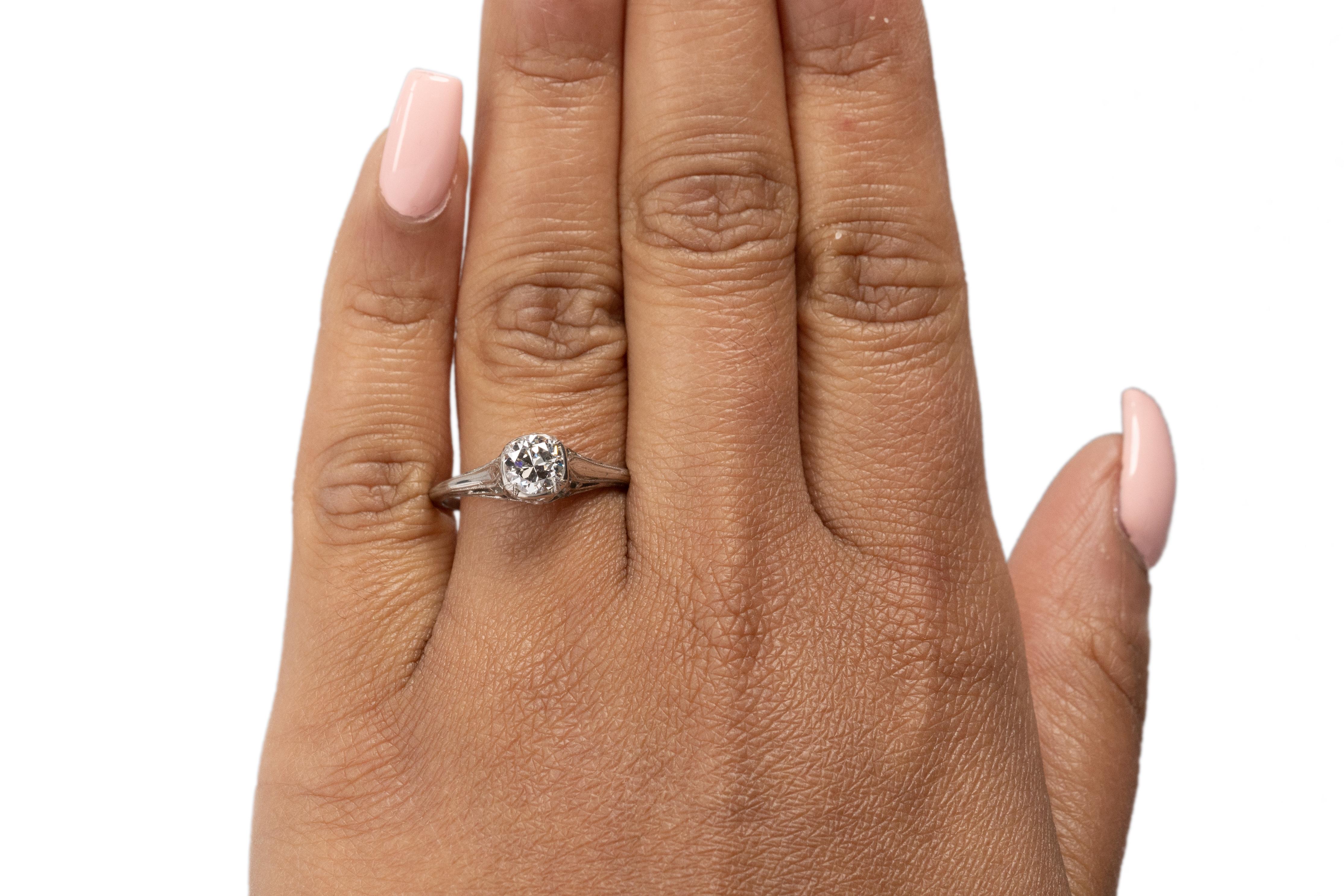 Women's GIA Certified .67 Carat Art Deco Diamond Platinum Engagement Ring For Sale