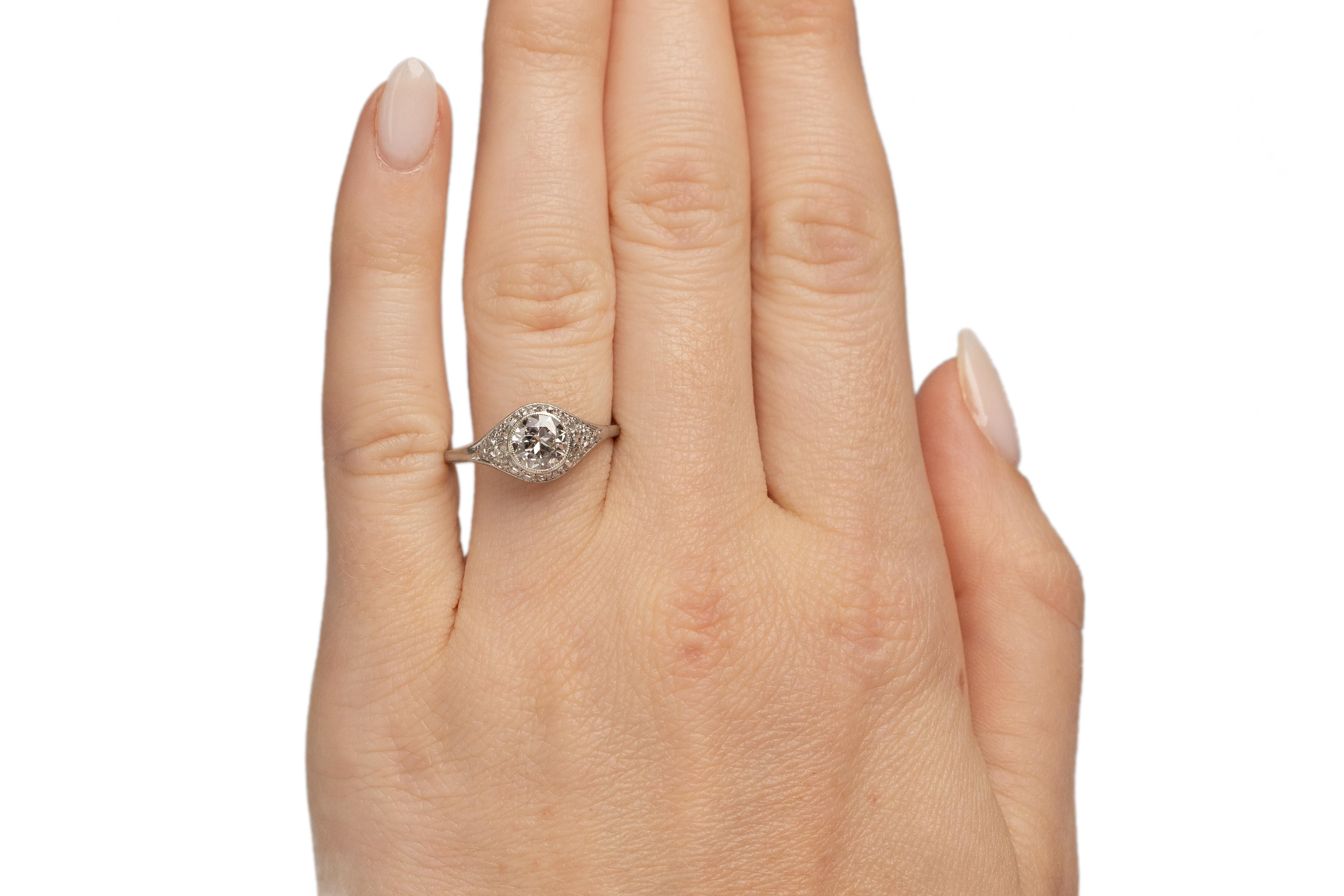 GIA Certified .67 Carat Art Deco Diamond Platinum Engagement Ring In Good Condition For Sale In Atlanta, GA