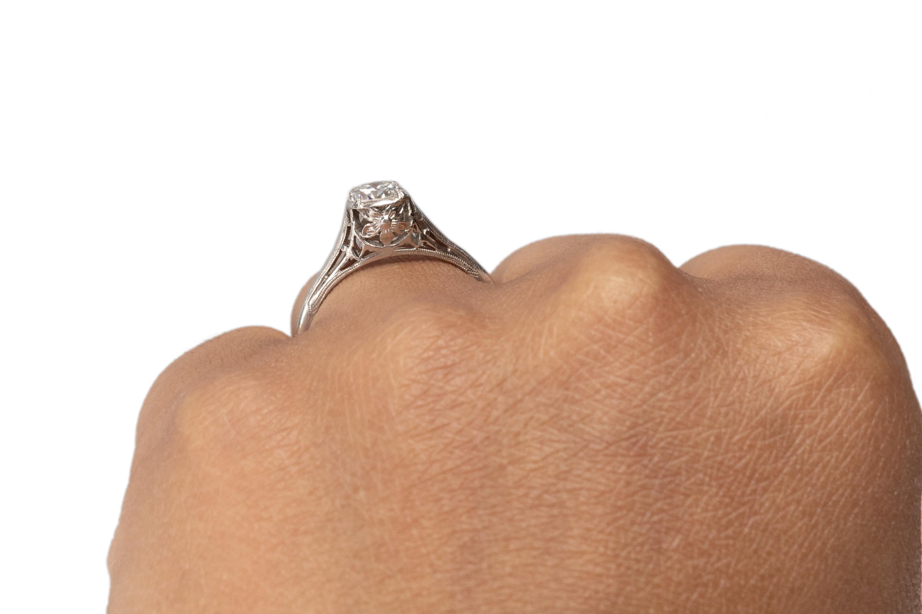 GIA Certified .67 Carat Art Deco Diamond Platinum Engagement Ring For Sale 1