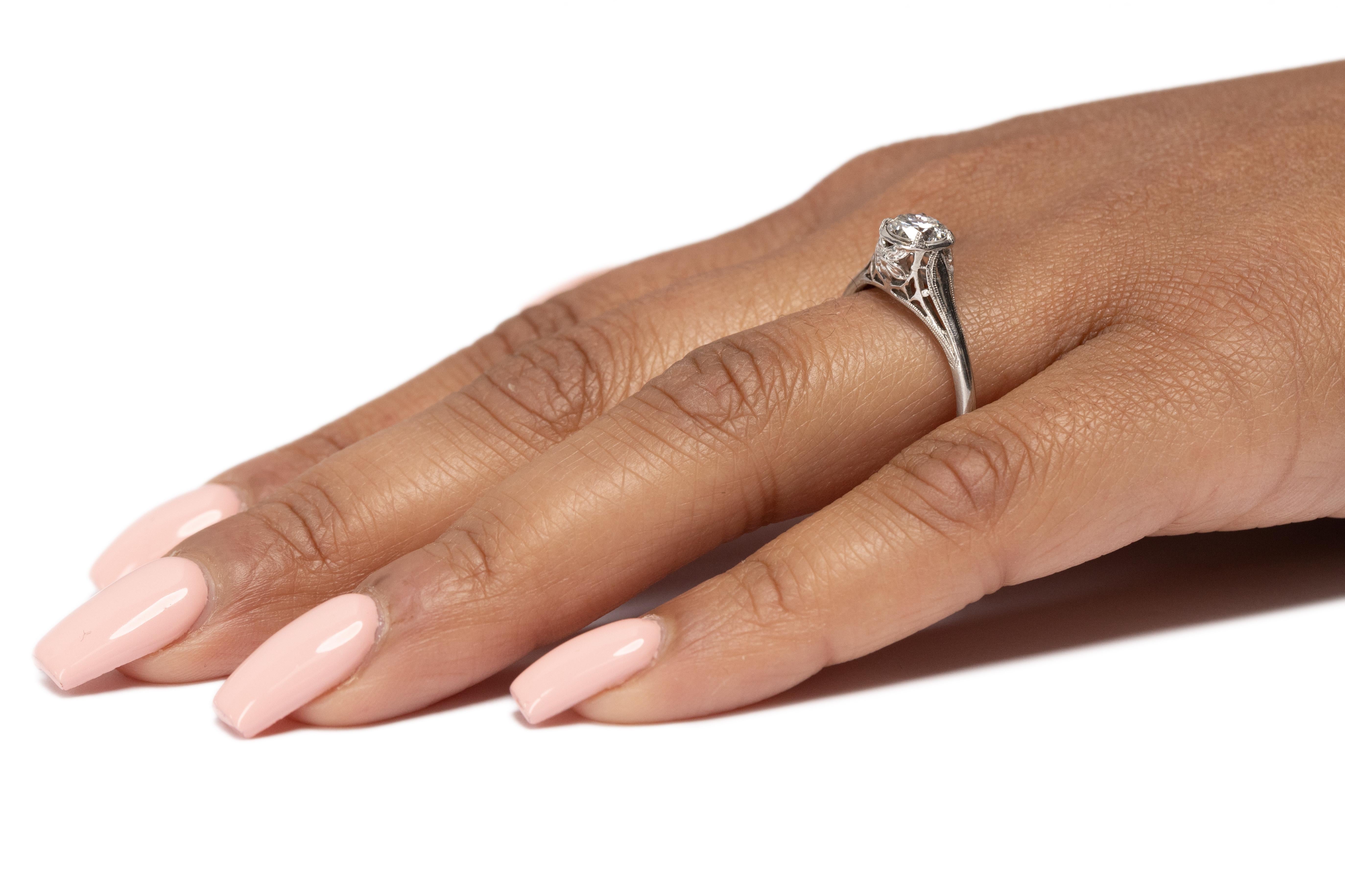 GIA Certified .67 Carat Art Deco Diamond Platinum Engagement Ring For Sale 2