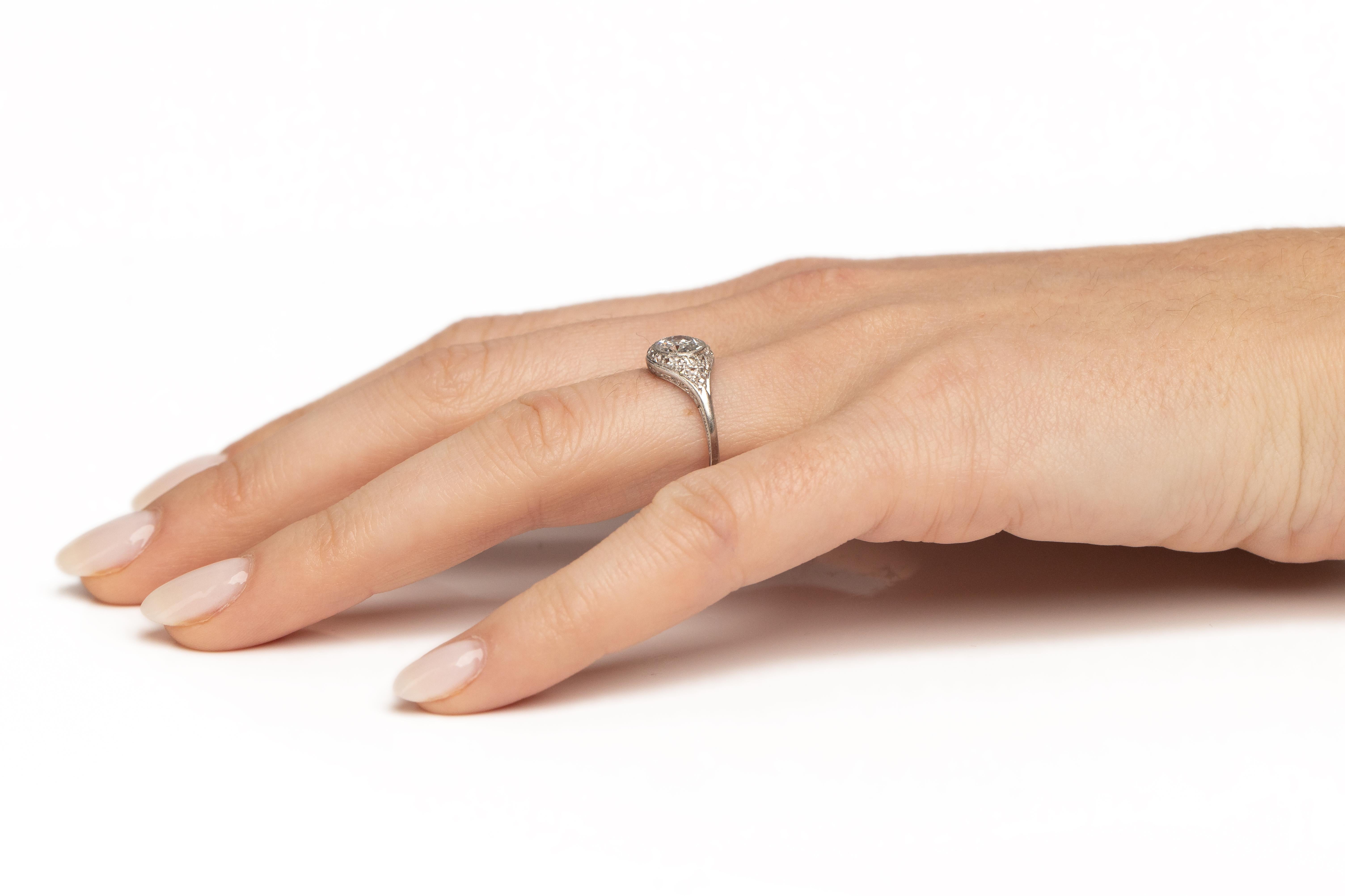 GIA Certified .67 Carat Art Deco Diamond Platinum Engagement Ring For Sale 1