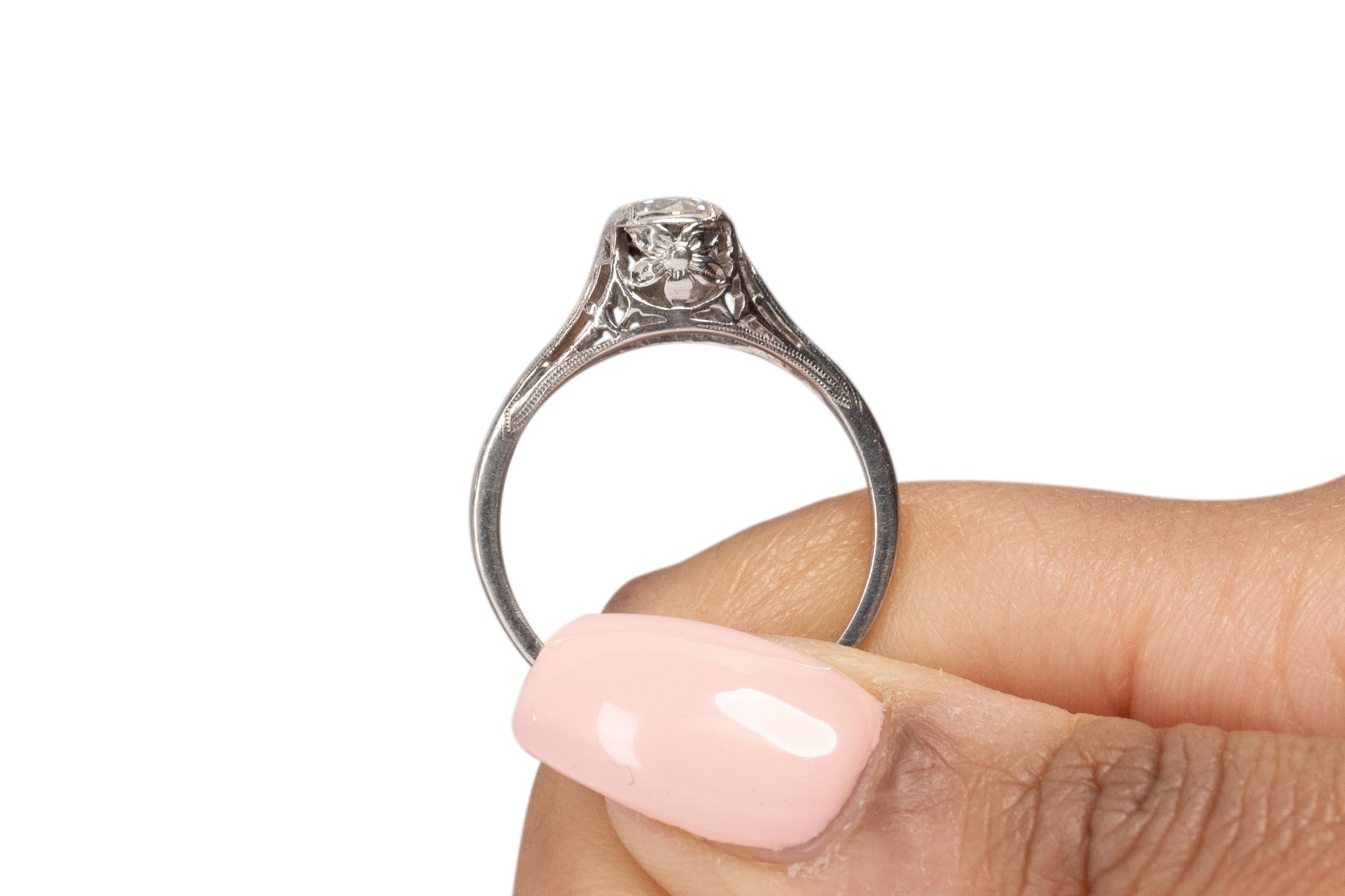 GIA Certified .67 Carat Art Deco Diamond Platinum Engagement Ring For Sale 3