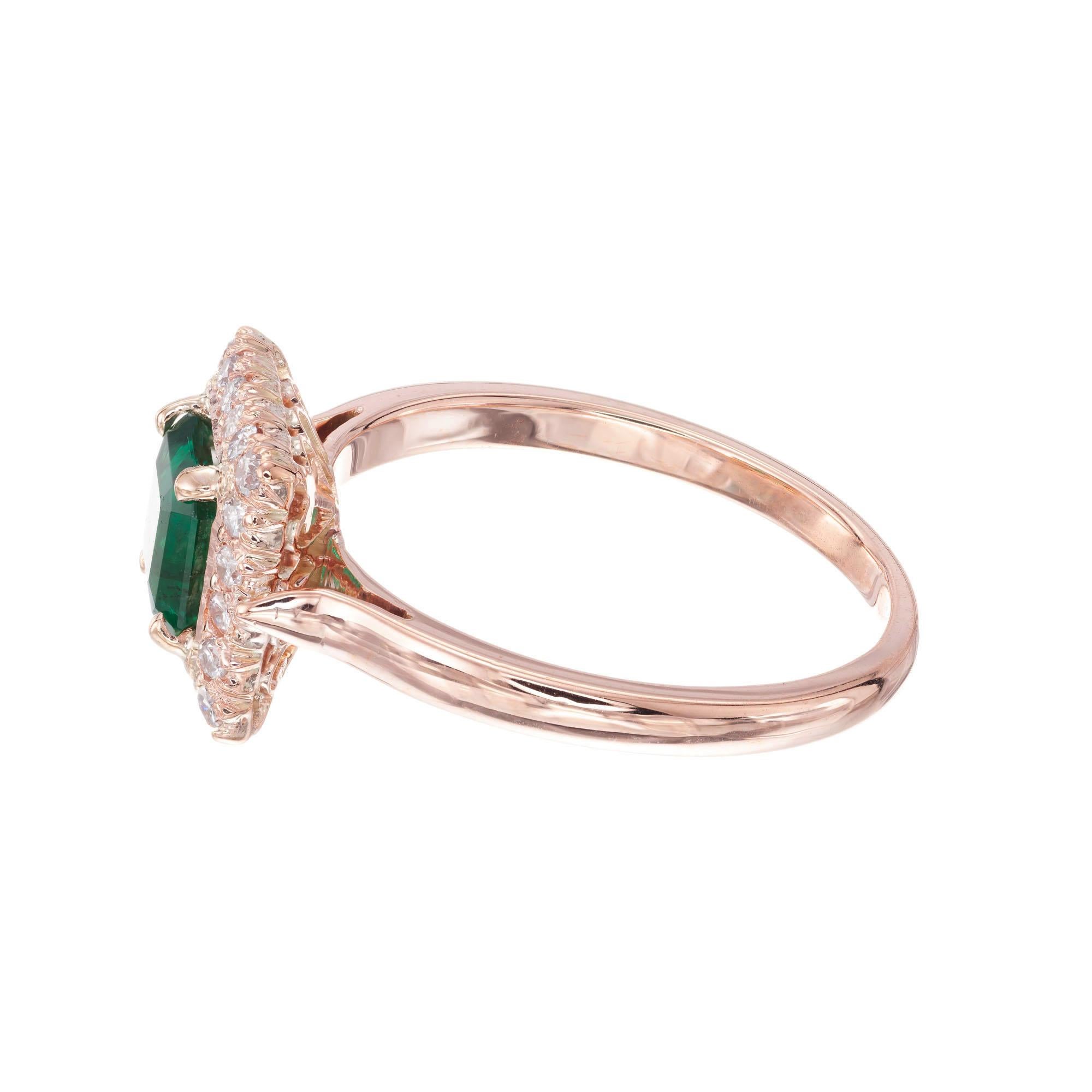 Octagon Cut GIA Certified .67 Carat Emerald Diamond Halo Rose Gold Engagement Ring For Sale