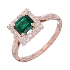 GIA Certified .67 Carat Emerald Diamond Halo Rose Gold Engagement Ring