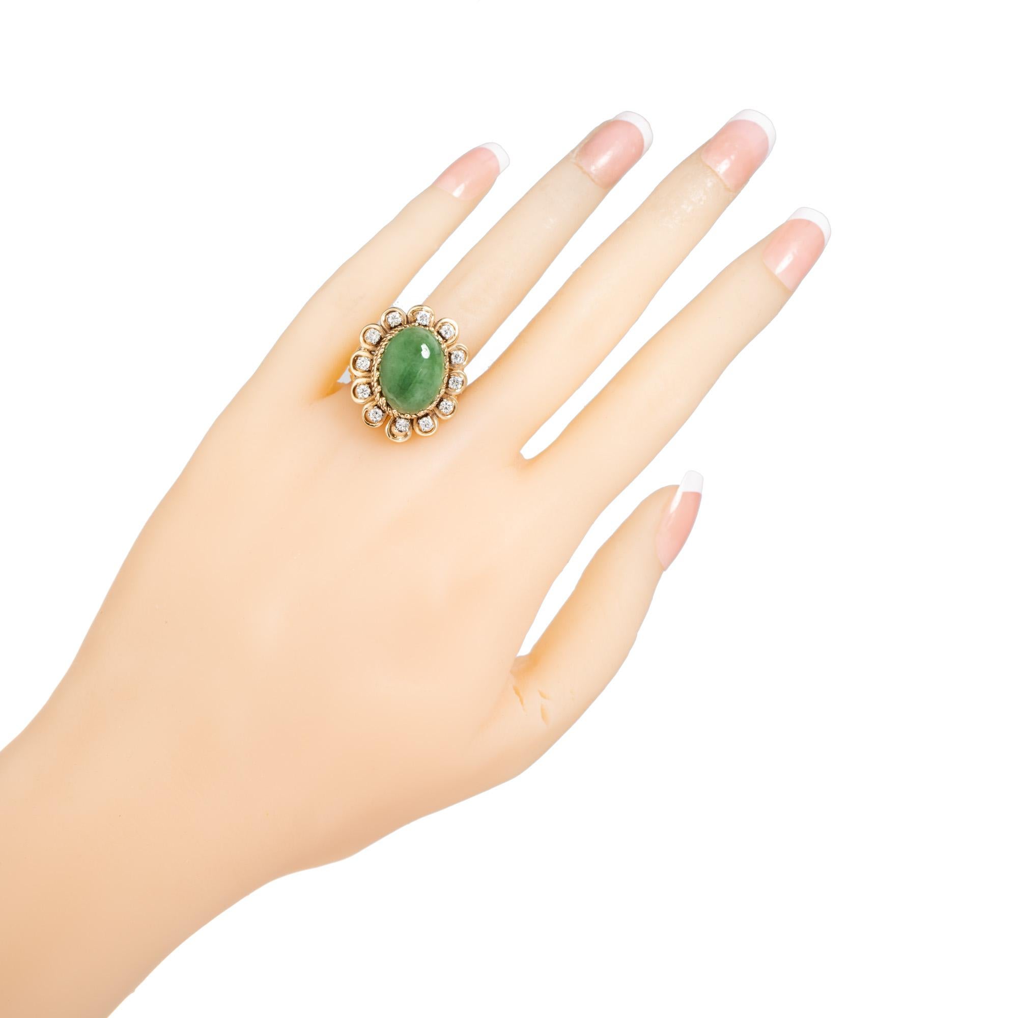 GIA Certified 6.7 Carat Jadeite Jade Diamond Yellow Gold Ring For Sale 2