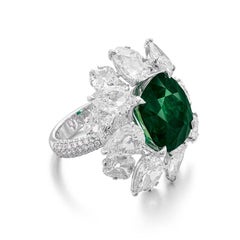 GIA Certified 6.71 Carat COLOMBIAN Emerald Diamond Platinum Ring
