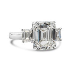 GIA Certified 6.73 Carats Emerald Cut Diamond Three-Stone Engagement Ring
