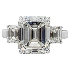 GIA Certified 6.73 Carat Emerald Cut Diamond Three-Stone Engagement Ring