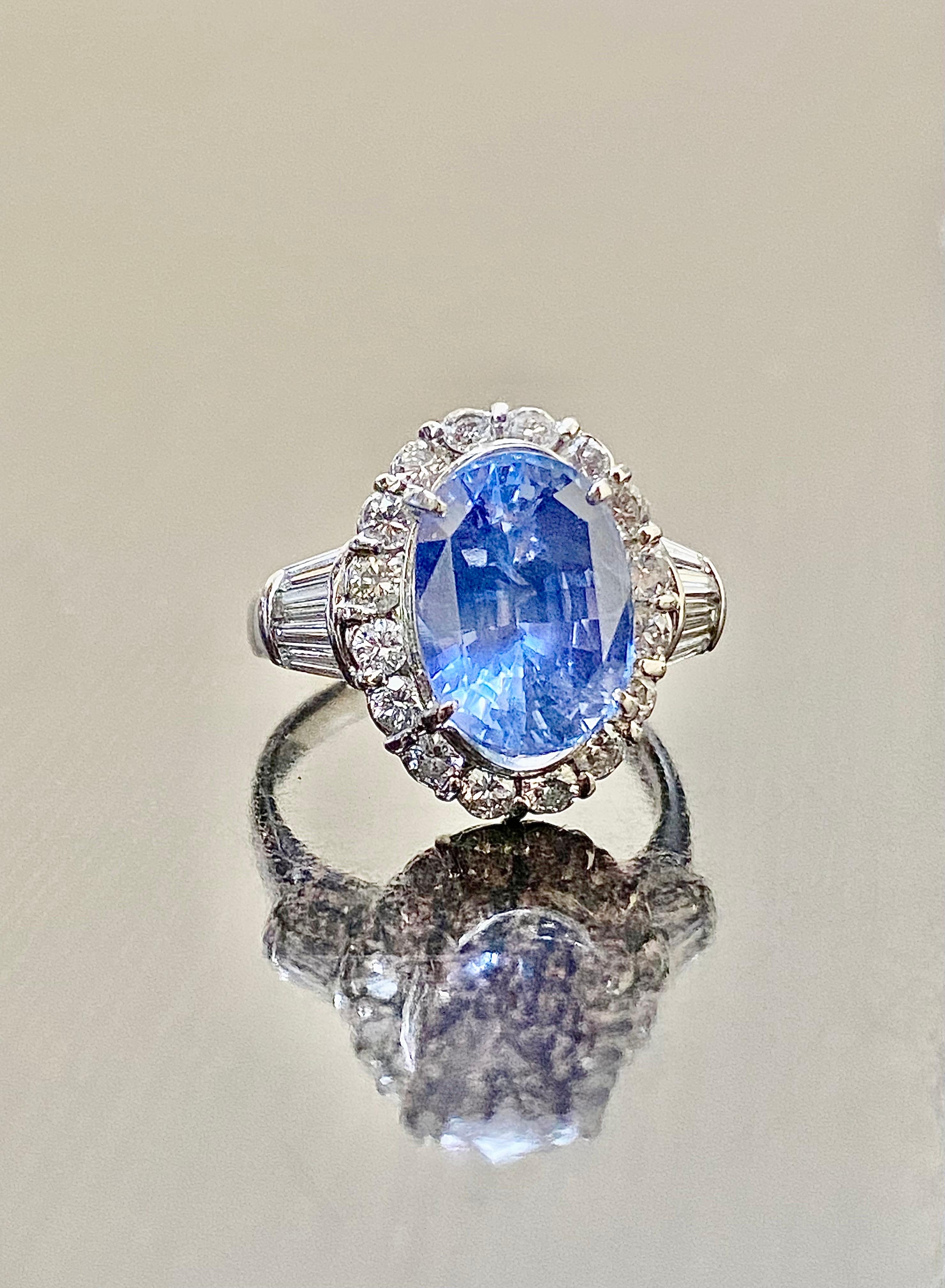 Art Deco GIA Certified 6.73 Carat No Heat Cornflower Blue Sapphire Engagement Ring For Sale