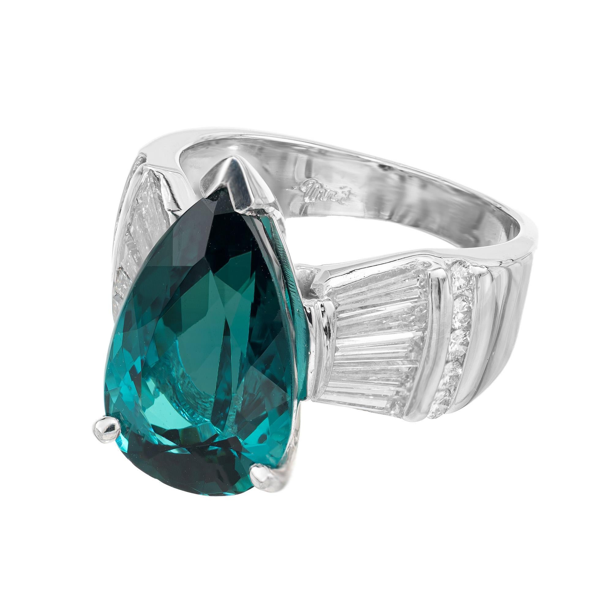 Pear Cut GIA Certified 6.74 Carat Pear Tourmaline Diamond Platinum Cocktail Ring For Sale